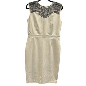 London Dress Co Rachel Dress Women 8 Cream Silver Beaded Party Event Wedding NEW